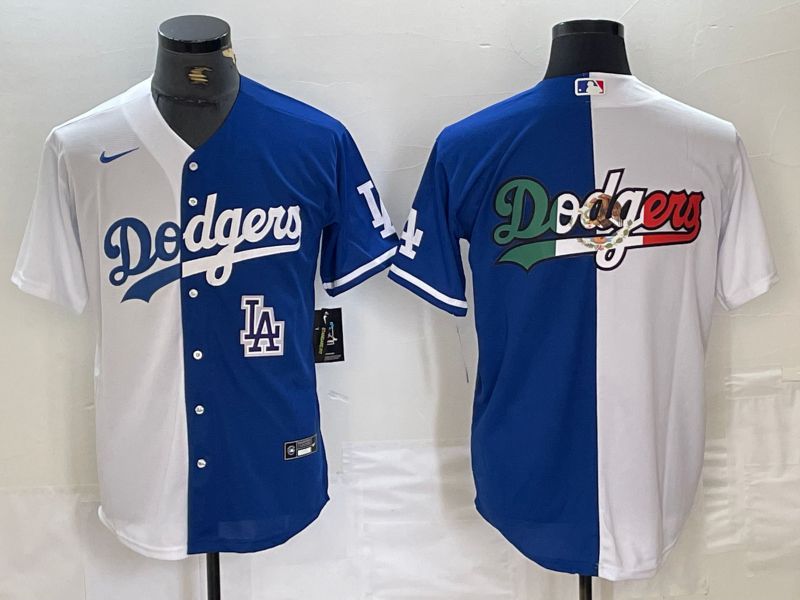 Men Los Angeles Dodgers Blank White blue double Nike Game MLB Jersey style 2